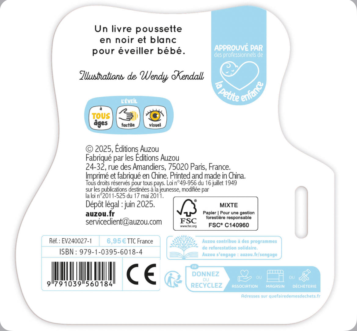 Mon premier livre poussette en noir & blanc - animaux mignons petit prix (petit défaut)