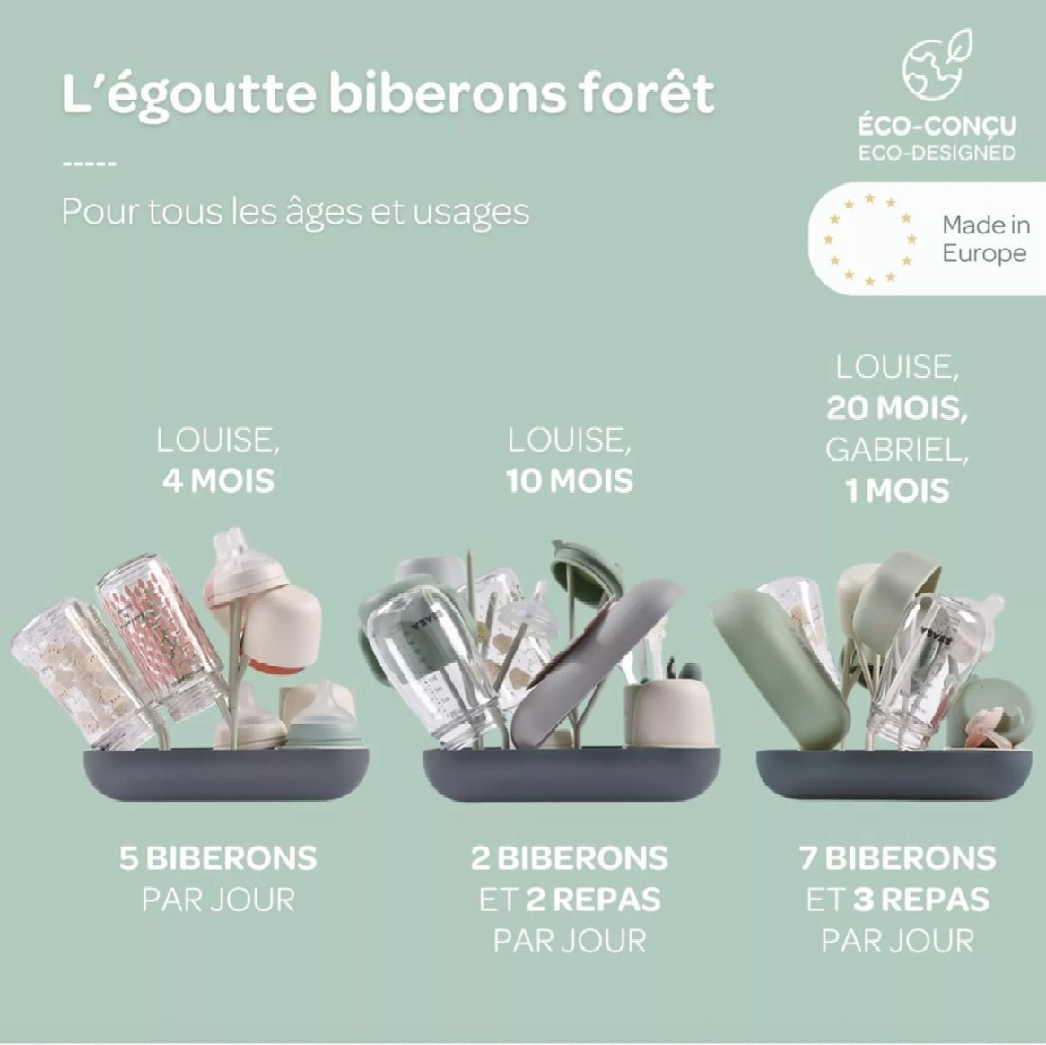 Égoutte biberons Forêt - Misty/Mineral - Les ptites soeurs