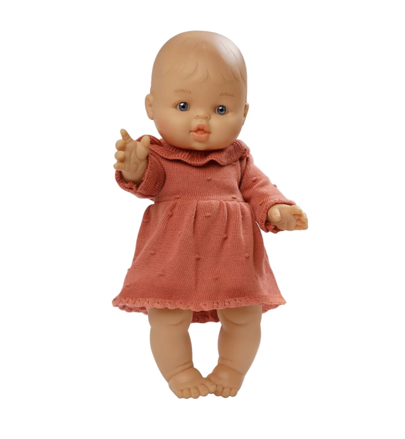 Poupée avec robe en tricot bio, pêche, fille, 34 cm - Les ptites soeurs