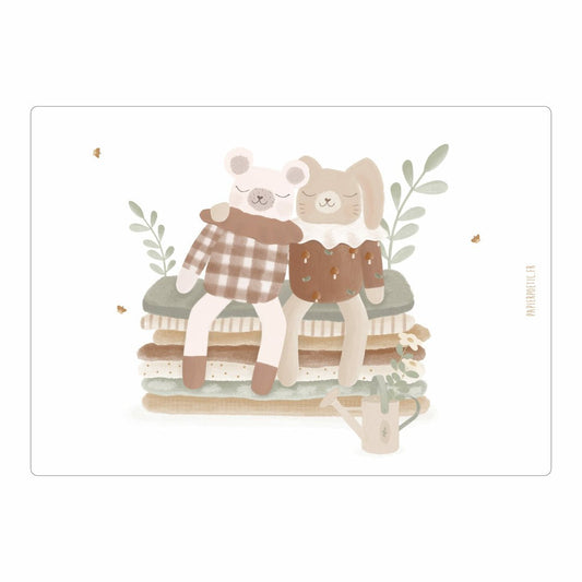 Carte “Doudous Sur Matelas Brindilles” - Les ptites soeurs