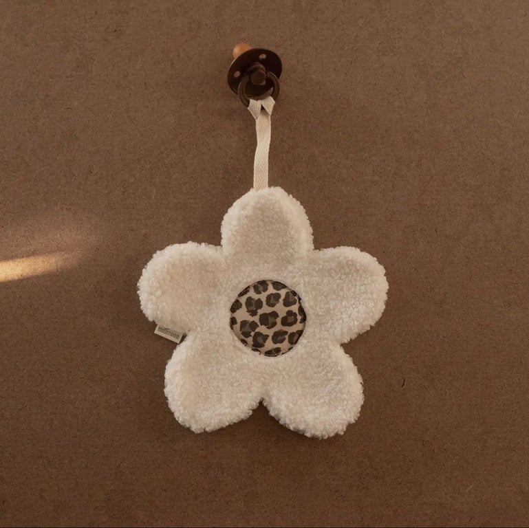 Attache tétine big fleur sherpa écru léopard graou - Les ptites soeurs