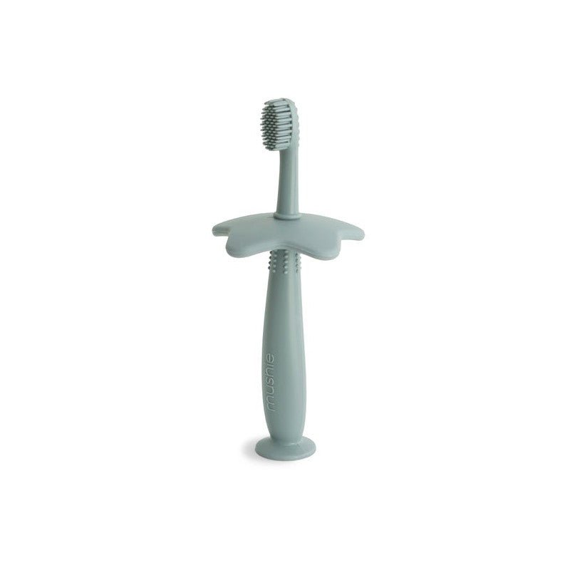 Brosse à dents d'apprentissage en silicone - cambridge blue - Les ptites soeurs