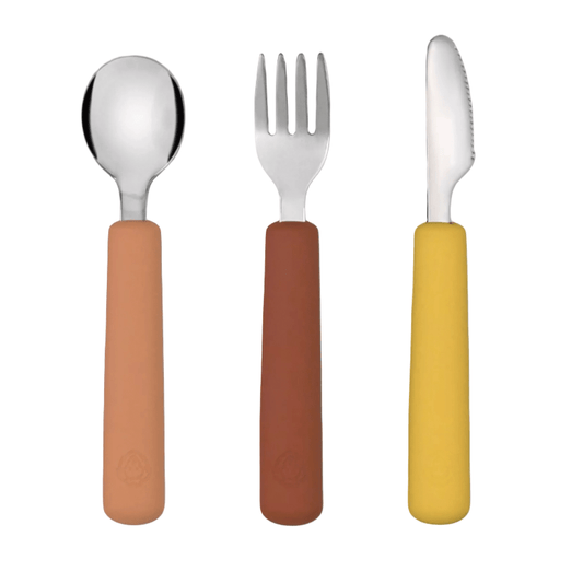 Couverts x 3 Fourchette/cuillère/couteau (Camel/Châtaigne/ocre) - Les ptites soeurs