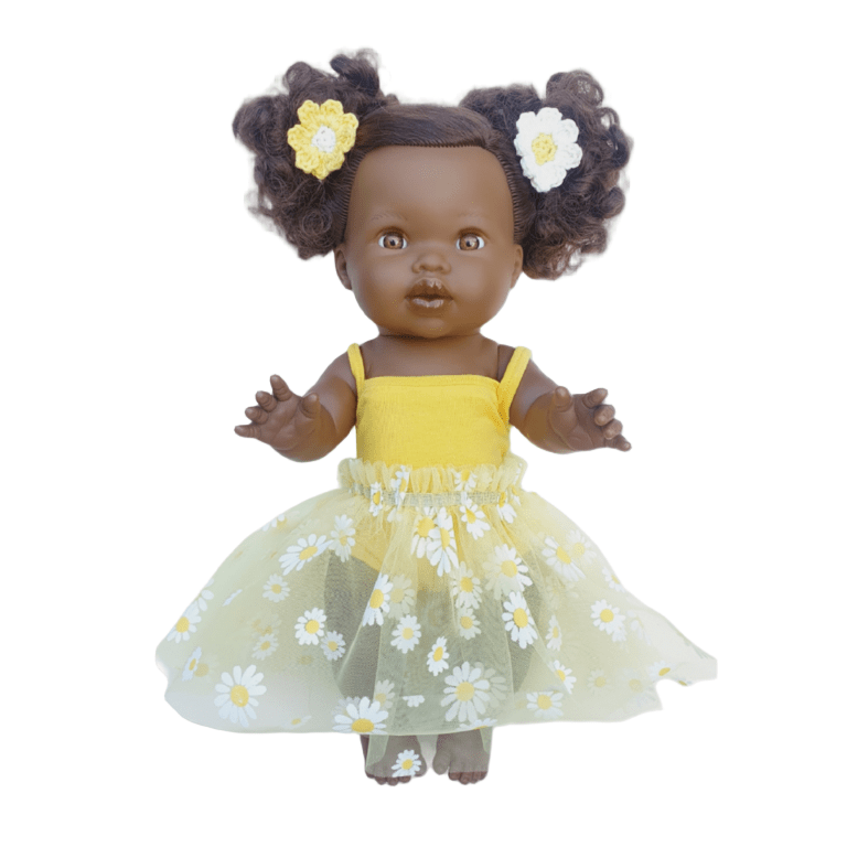 Poupée Jadda avec body et tutu jaune - Les ptites soeurs